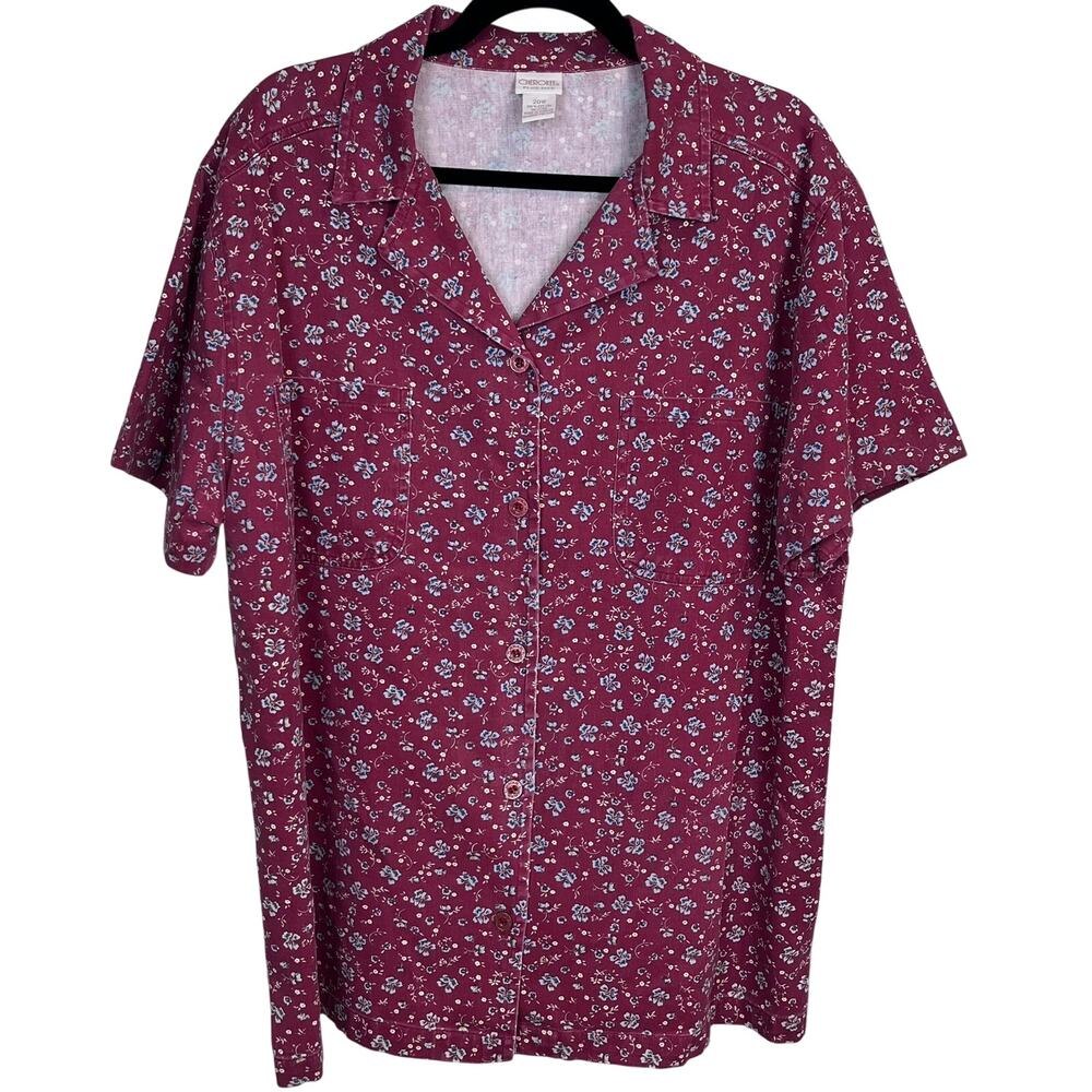 Cherokee Plus Size 20W Floral Button Up Cotton Shirt